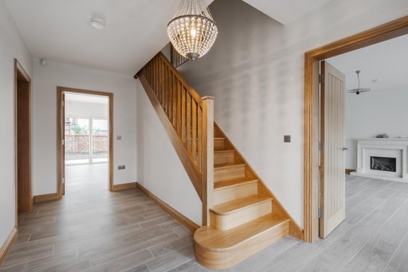 Oak staircase and hallway at Calder Drive